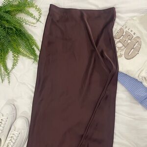 Zara Plum Satin Midi Skirt NWT XS Slip Skirt Maroon Wine